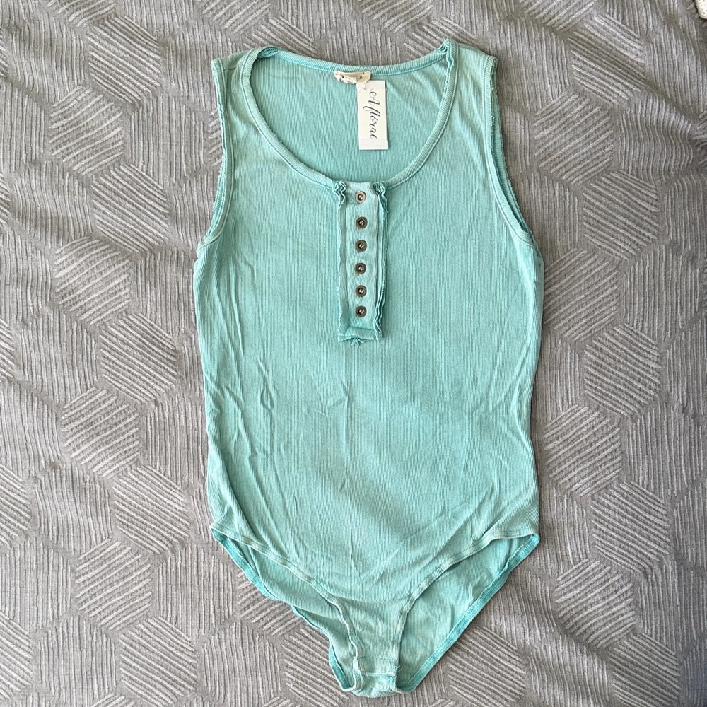 POL Mint Green Ribbed Tank Bodysuit